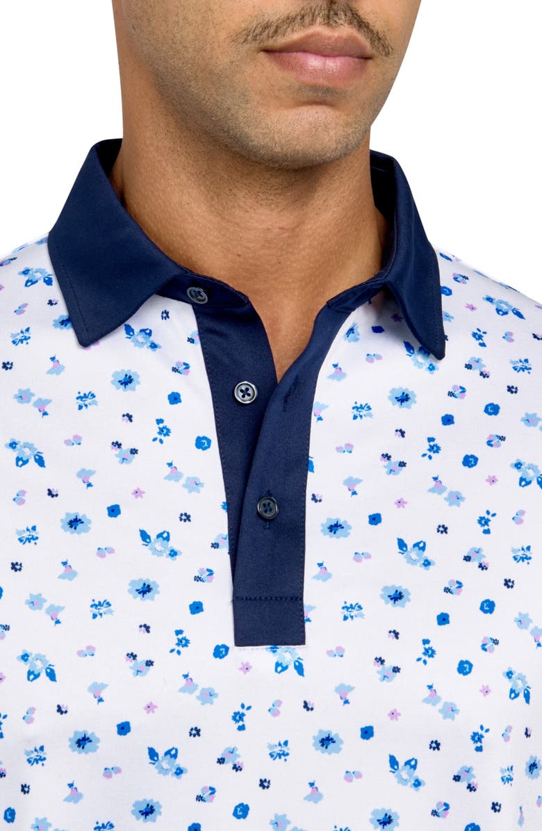CON.STRUCT Regular Fit Floral Print Recycled Performance Golf Polo, Alternate, color, White/Blue