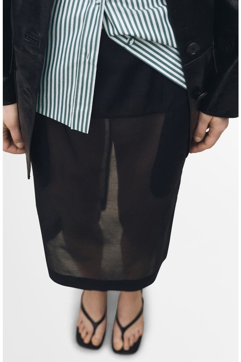 Semisheer Cotton & Silk Midi Skirt, Alternate, color, BLACK