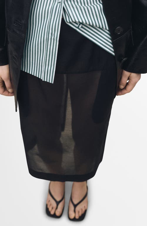 Mango Semisheer Cotton & Silk Midi Skirt In Black