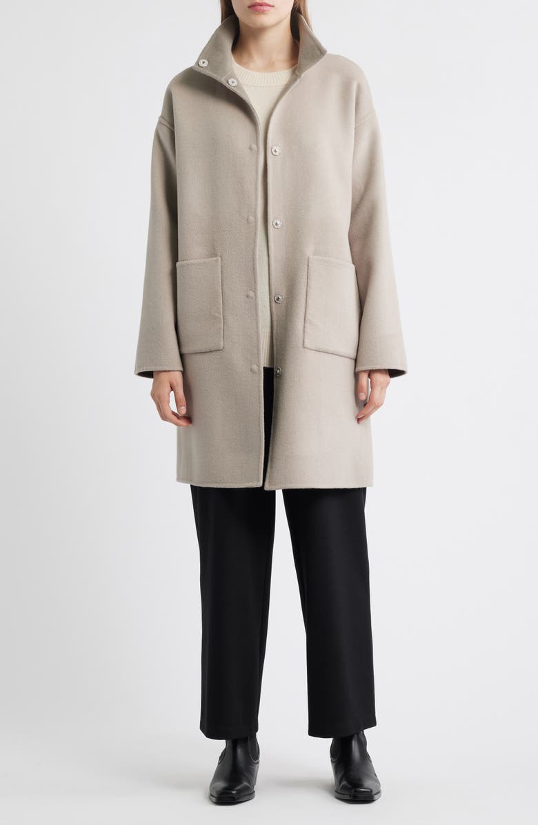 Eileen Fisher Stand Collar Reversible Wool & Cashmere Coat, Alternate, color, Taupe