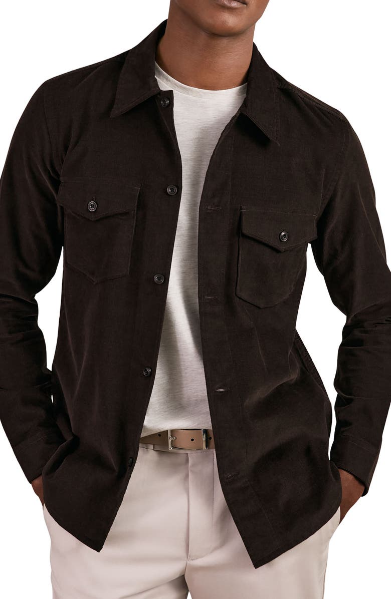 Reiss Kai Cotton Shirt Jacket, Alternate, color, Brown