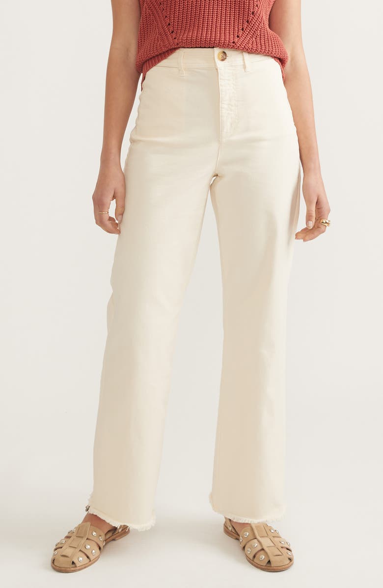 Marine Layer Bridget Frayed High Waist Wide Leg Twill Pants, Main, color, Cream