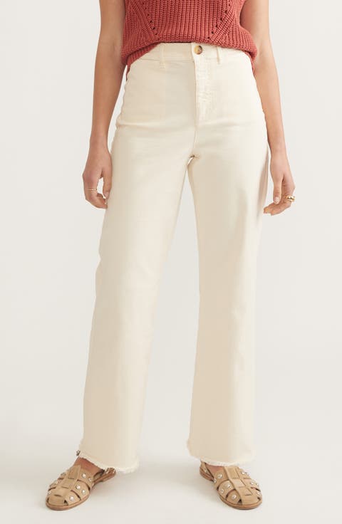 Bridget Frayed High Waist Wide Leg Twill Pants
