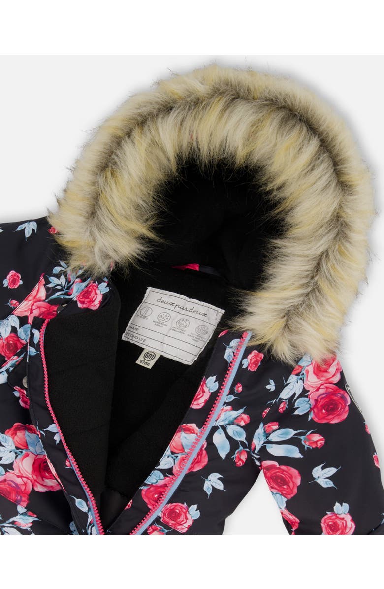 Deux par Deux Baby Girl's One Piece Baby Snowsuit Black Printed Roses Designed For Car Seat, Alternate, color,