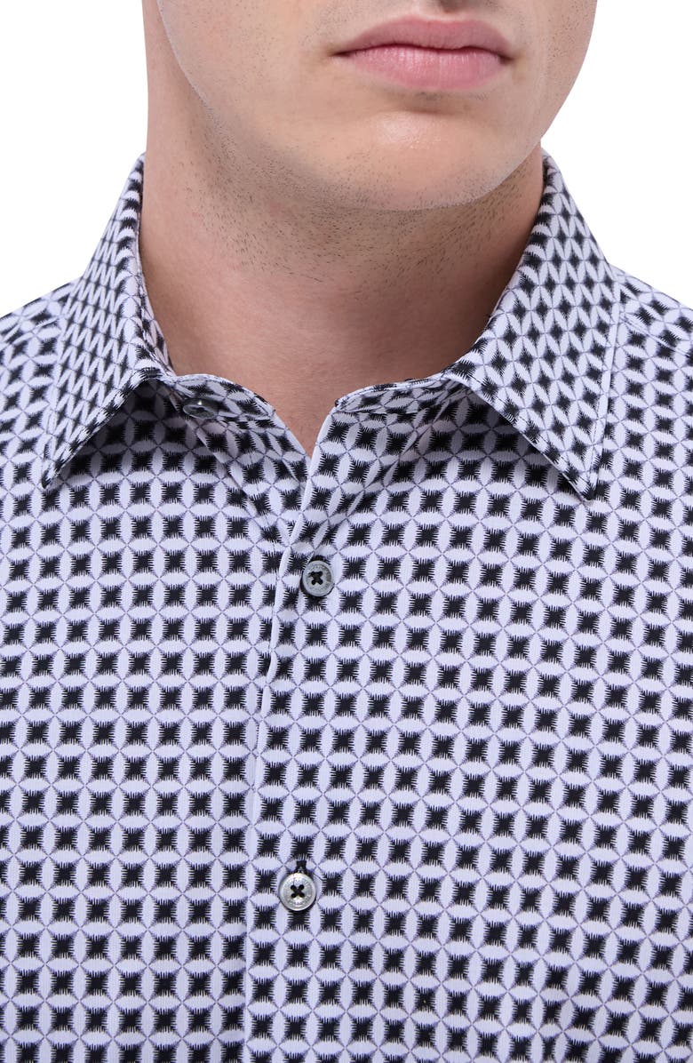 Bugatchi Miles OoohCotton<sup>®</sup> Geometric Print Short Sleeve Button-Up Shirt, Alternate, color, Zinc