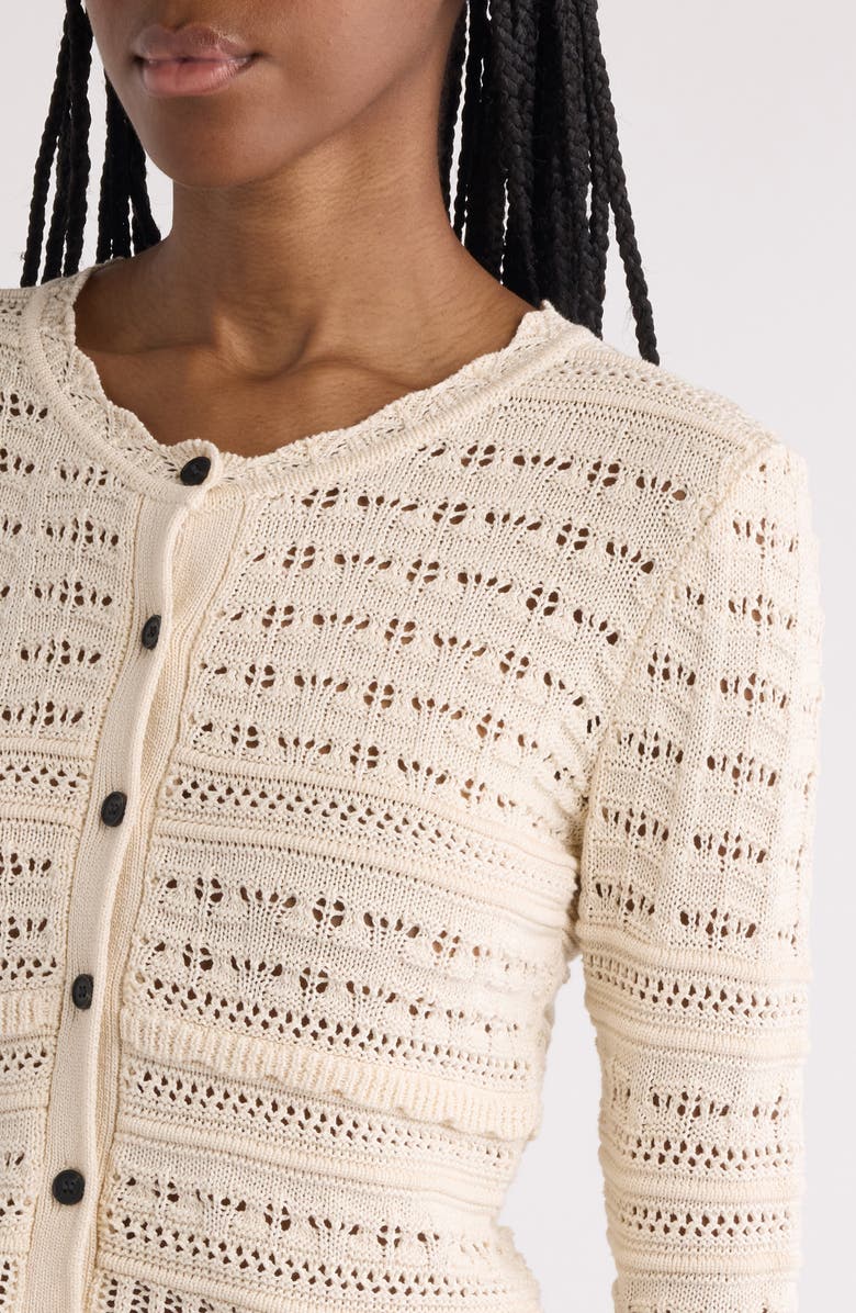 Isabel Marant Étoile Ajaline Mixed Pointelle Cotton Cardigan, Alternate, color, Ecru