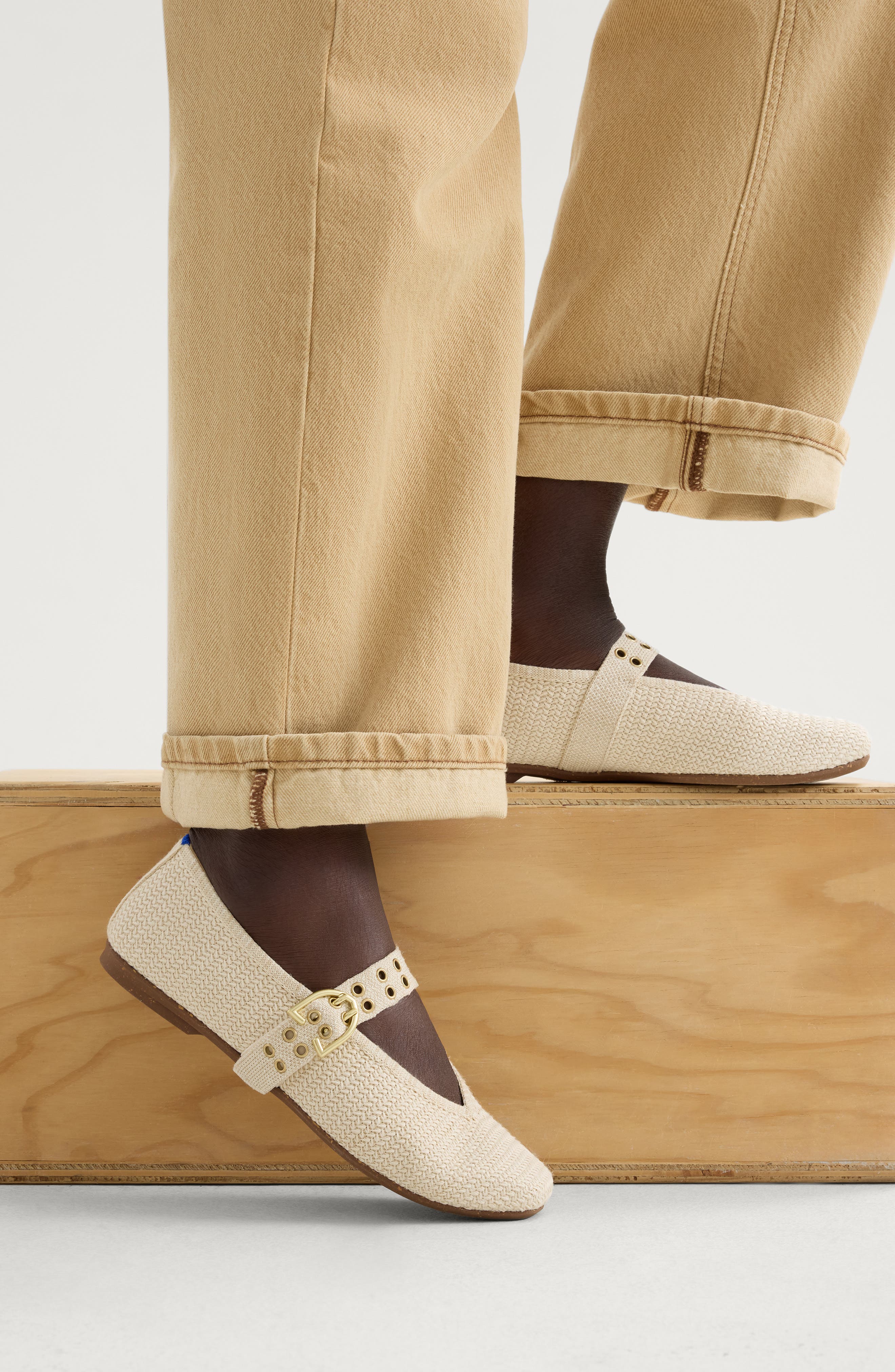 Rothy's The Max Buckle Mary Jane Flat, Alternate, color, Cream Woven