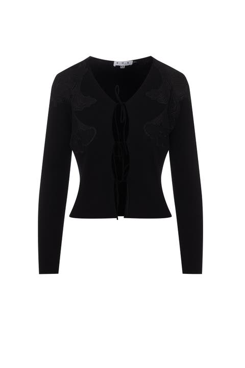 Knit Lace Bow Tie Front Cardigan