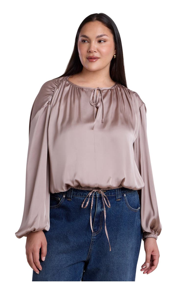 Satin Drawstring Peasant Blouse, Main, color, DUSTY MAUVE