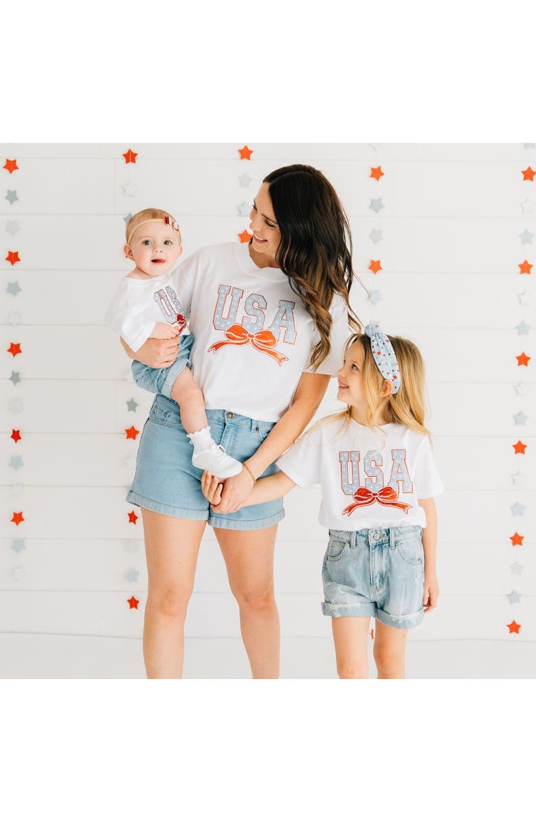 Sweet Wink USA Stars & Bow Patch Women's Short Sleeve T-Shirt, Alternate, color, White