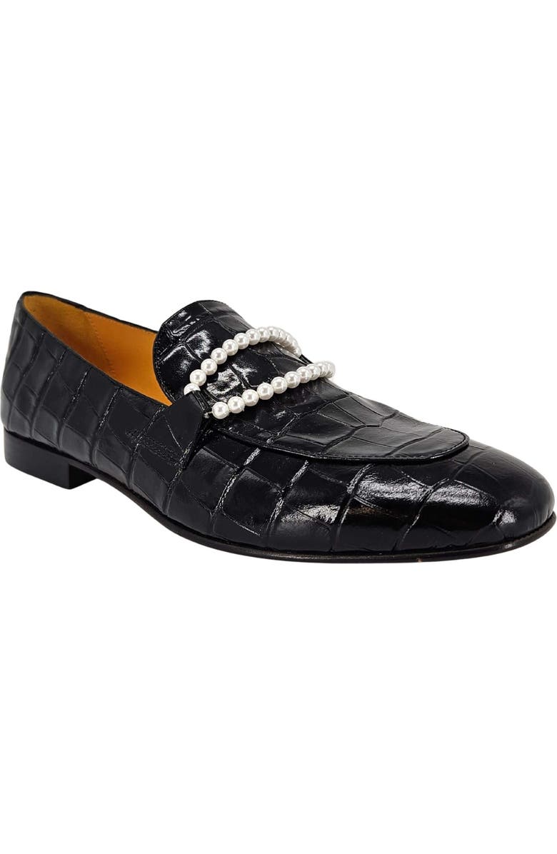 Madison Maison Leather Croc Embossed Pearl Flat Loafer, Alternate, color, Black