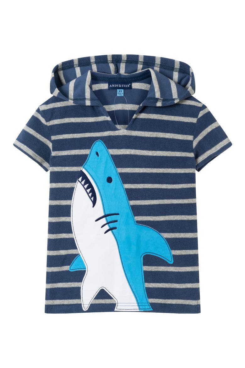 Kids' Hooded Terry Cloth Cover-Up, Main, color, NAVY WHITE