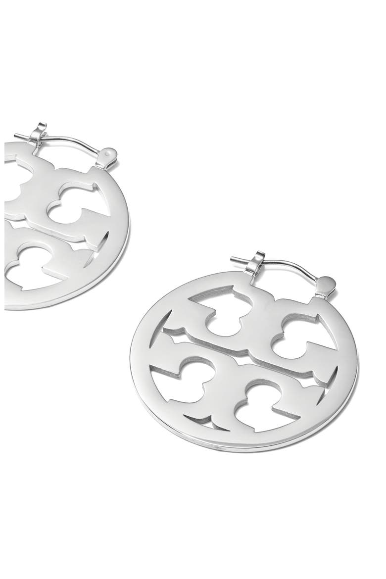 Small Icon Hoop Earrings, Alternate, color, TORY SILVER