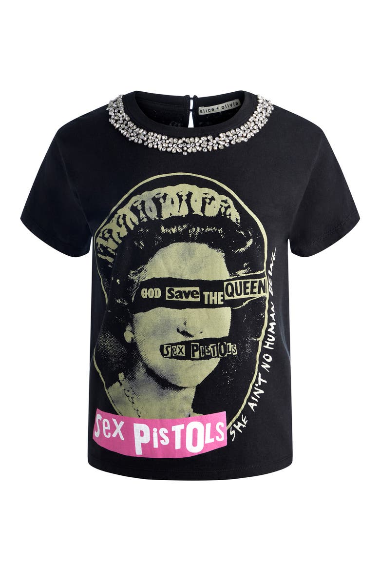 ALICE + OLIVIA Atlas Crystal Embellished Graphic T-Shirt (Women