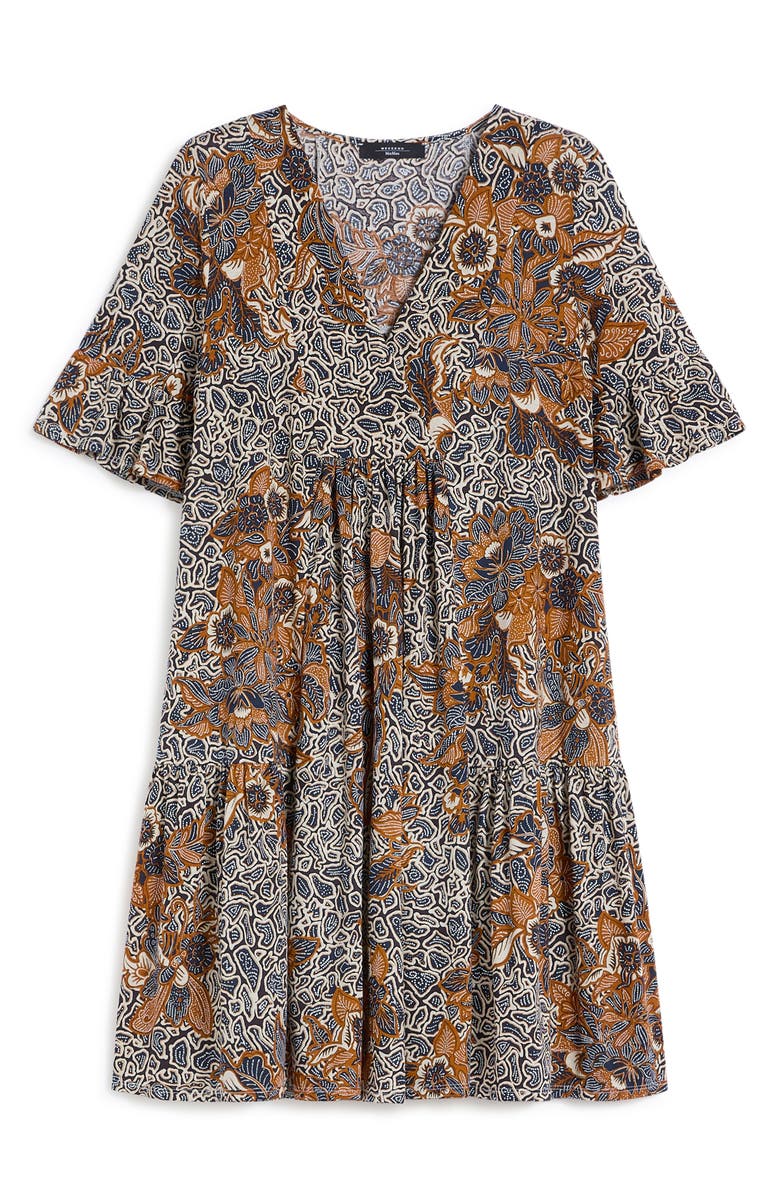 Weekend Max Mara Fuoko Paisley Floral Cotton Jersey Babydoll Dress, Alternate, color, Navy