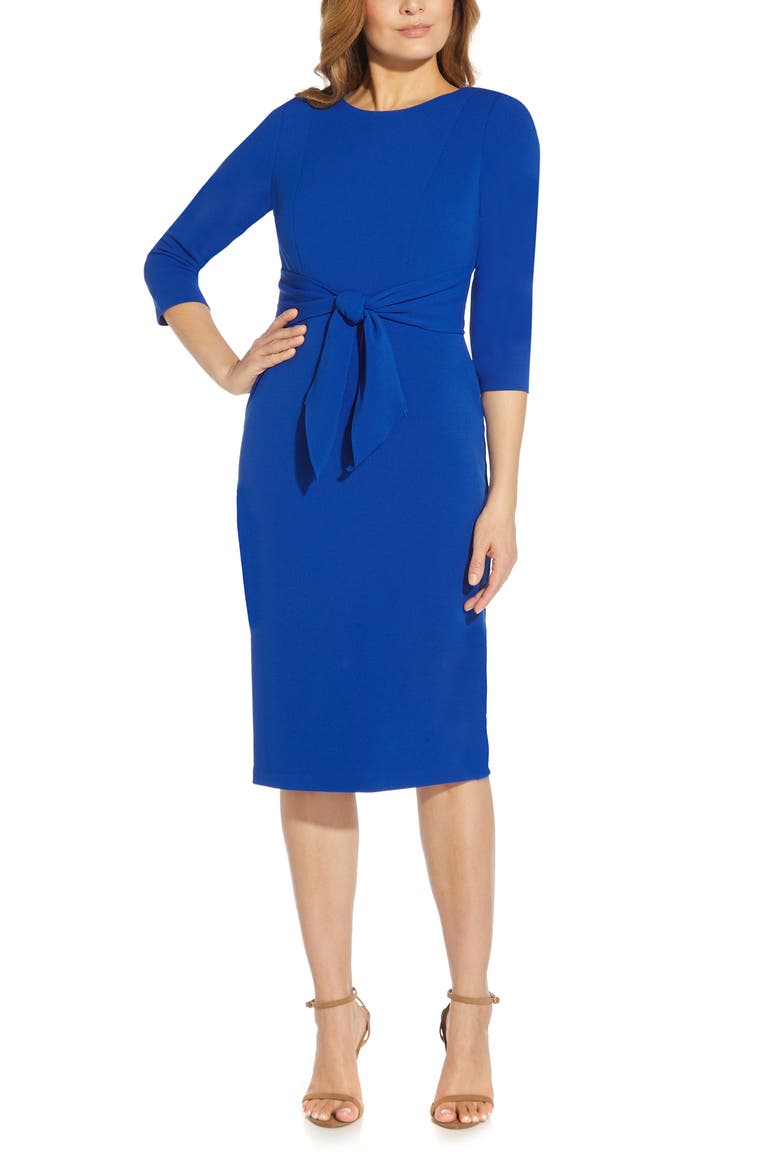 Tie Waist Crepe Sheath Dress, Main, color, VIOLET COBALT