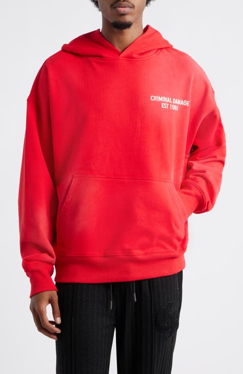 CRIMINAL DAMAGE Samurai Graphic Hoodie in Washed Red 