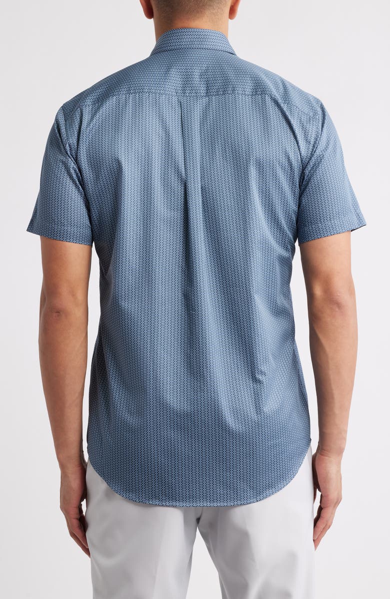 Peter Millar Zollar Geometric Print Short Sleeve Button-Down Shirt, Alternate, color, Blue Haze