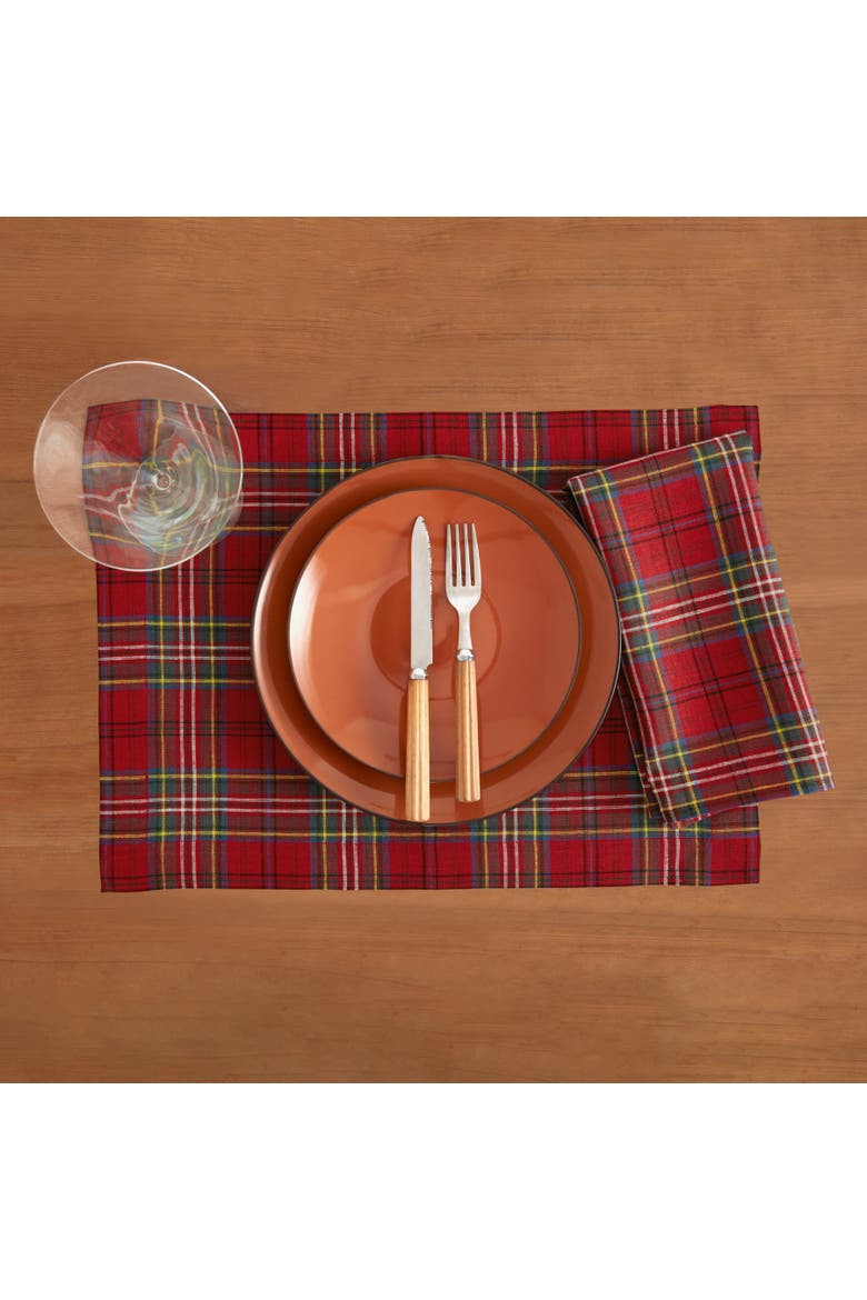 Linen Placemats Set of 4, 14 x 19" - Classic Tartan Plaid, Alternate, color, Red