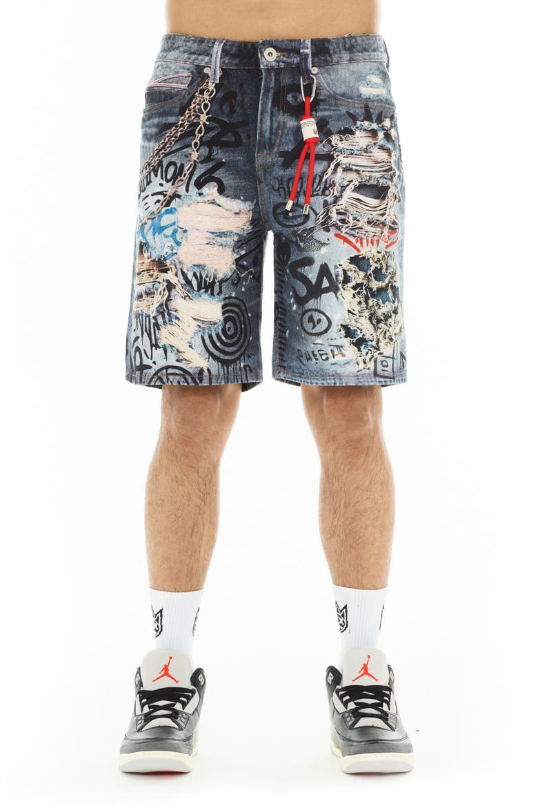 Grunge Distressed Denim Shorts, Main, color, DIGITAL
