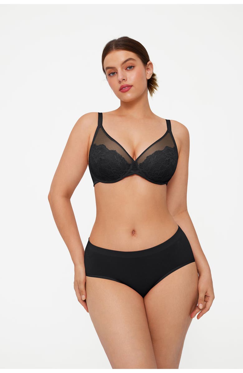 Popilush Lightweight Underwire Minimizer Lace Mesh Bra, Alternate, color, Classic Black