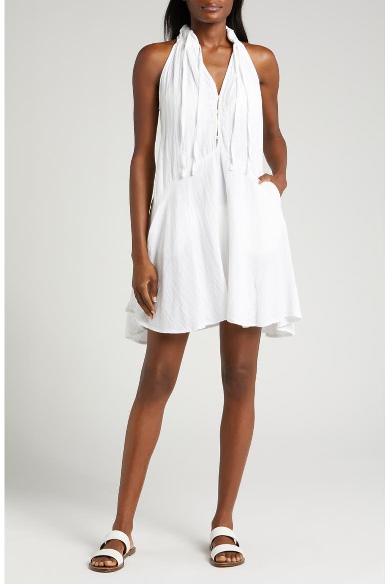 Button Front Cotton Cover-Up Minidress, Main, color, WHITE