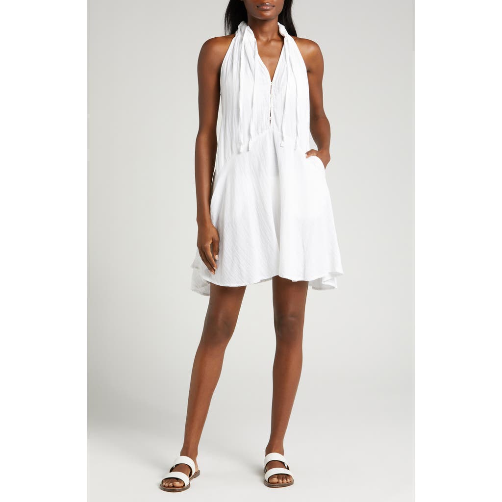 ELAN ELAN BUTTON FRONT COTTON COVER-UP MINIDRESS