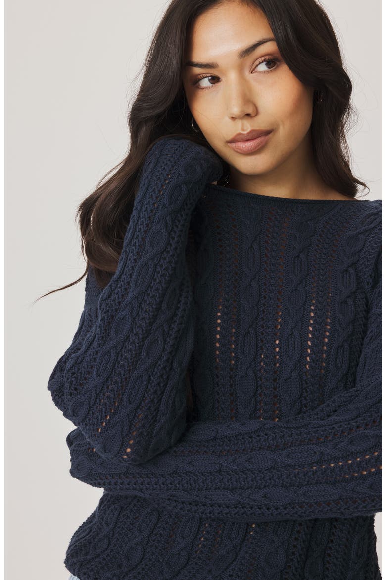 Brennan Cable Knit Cotton Sweater, Alternate, color, NAVY BLUE