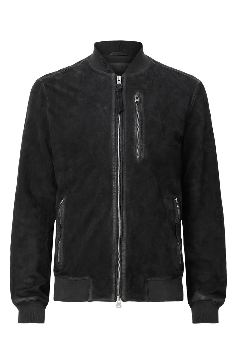 AllSaints Kemble Suede Bomber Jacket, Alternate, color, Black