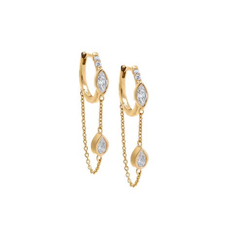 Lab Grown Diamond Chain Drop Chain Huggie Earring 14K