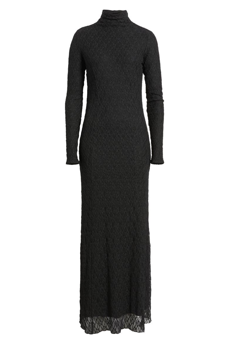 Ellie Lace Long Sleeve Turtleneck Maxi Dress, Alternate, color, BLACK