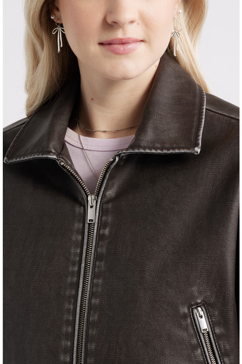 Washed Faux Leather Jacket, Alternate, color, BROWN