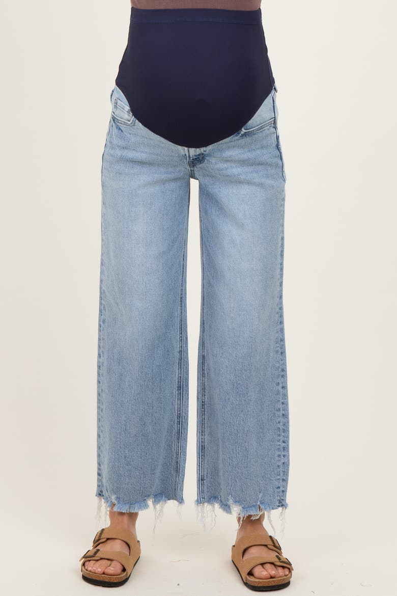 Fringe Hem Ankle Wide Leg Maternity Jeans, Alternate, color, Light Blue