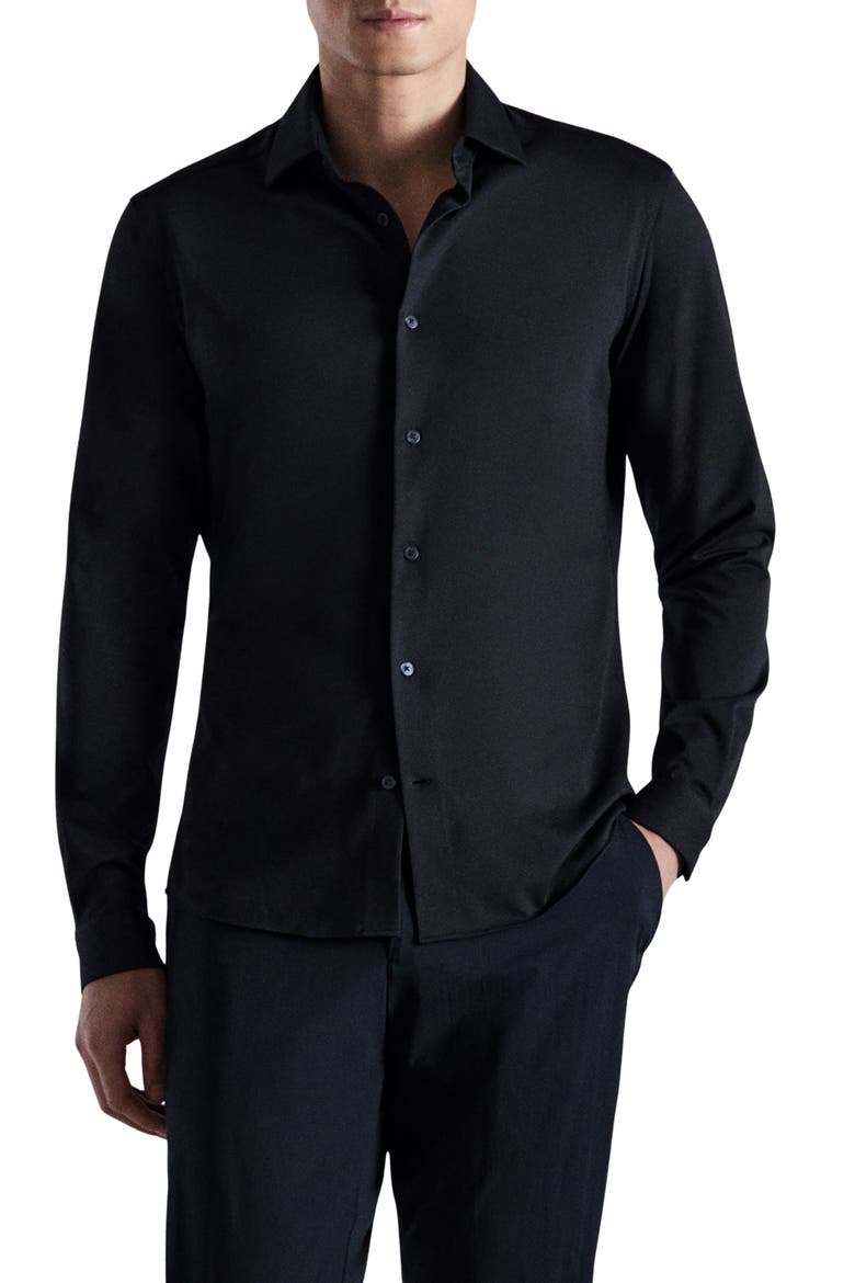 Slim Fit Cotton Blend Button-Up Shirt, Main, color, NAVY