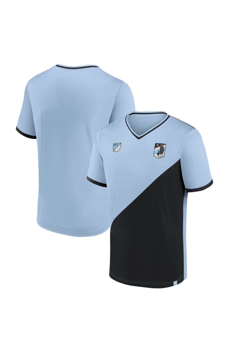 FANATICS Men's Fanatics Branded Light Blue/Black Minnesota United FC Striker V-Neck T-Shirt, Main, color, 