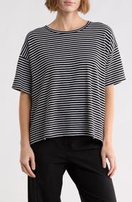 Eileen Fisher Striped Boxy Organic Cotton Tee