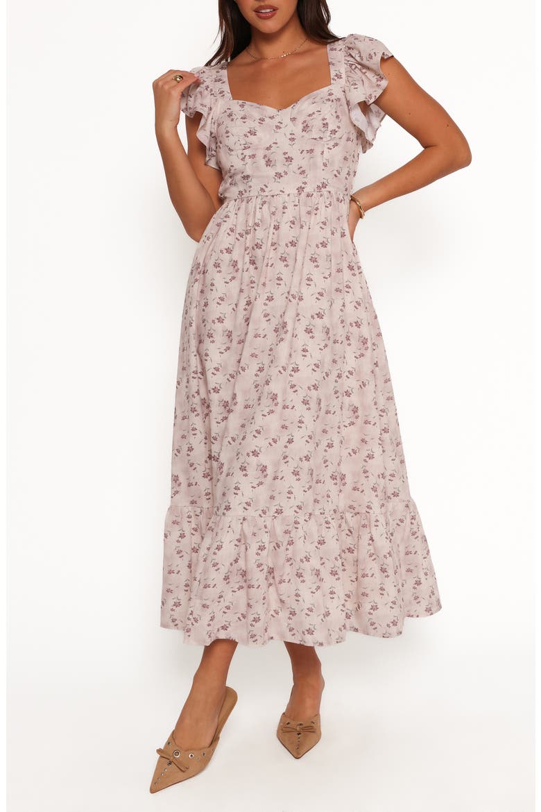 Myles Flutter Sleeve Maxi Sundress, Main, color, BEIGE FLORAL