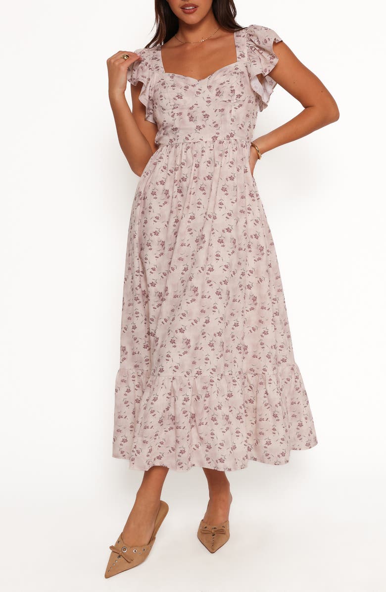 Petal & Pup Myles Flutter Sleeve Maxi Sundress, Main, color, Beige Floral