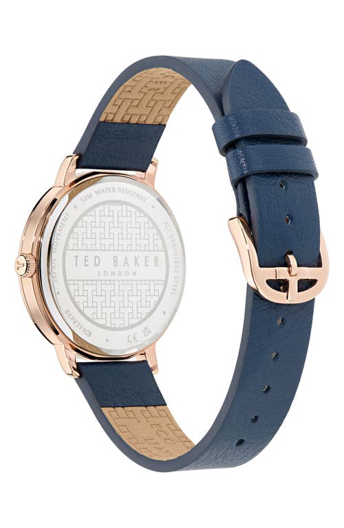 Ted Baker Floral Leather Strap Watch, 36mm In Blue
