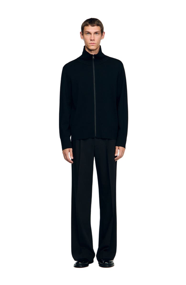 SANDRO Zip-up wool cardigan, Alternate, color, Black