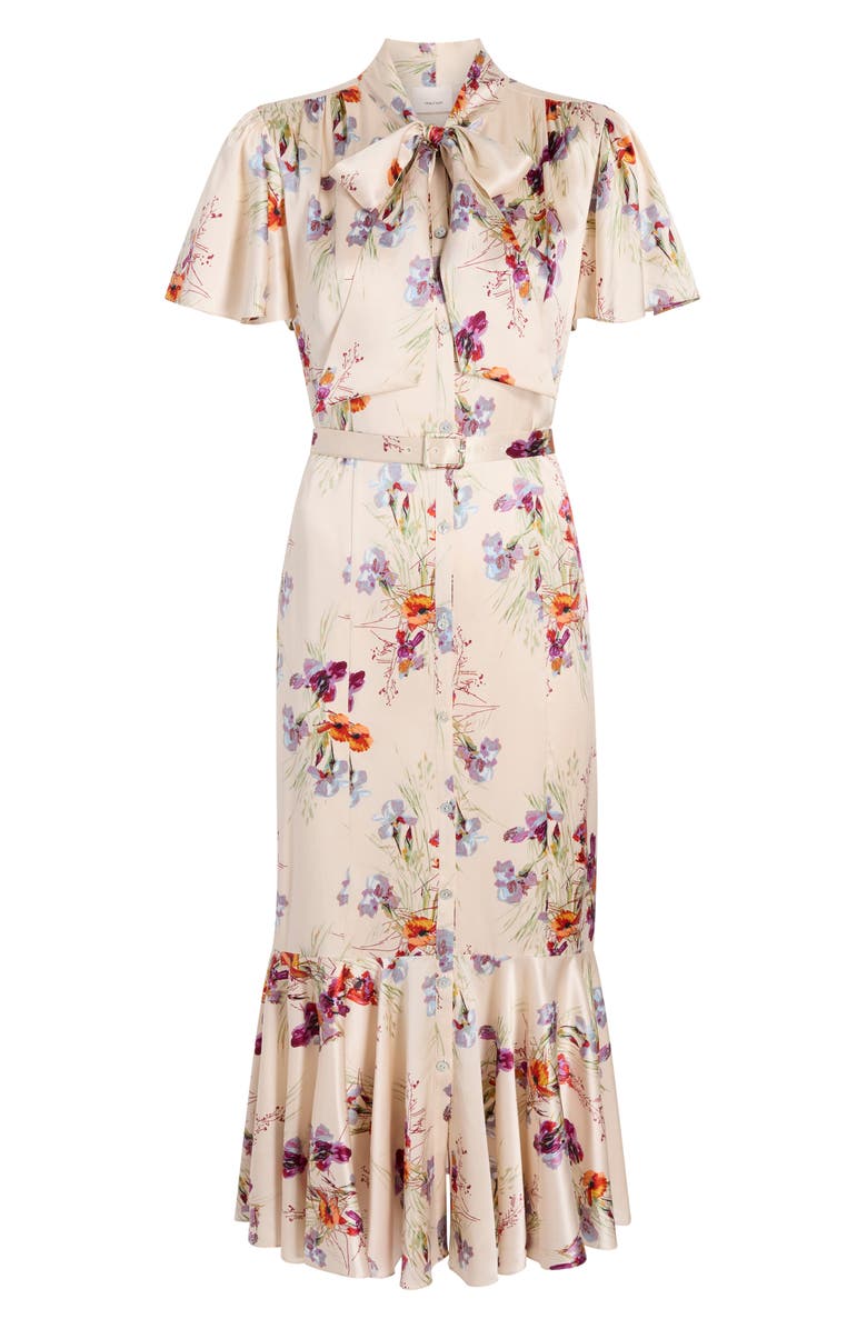 Cinq à Sept Iris Bouquet Willow Tie Neck Midi Dress, Alternate, color, Oatmilk Multi