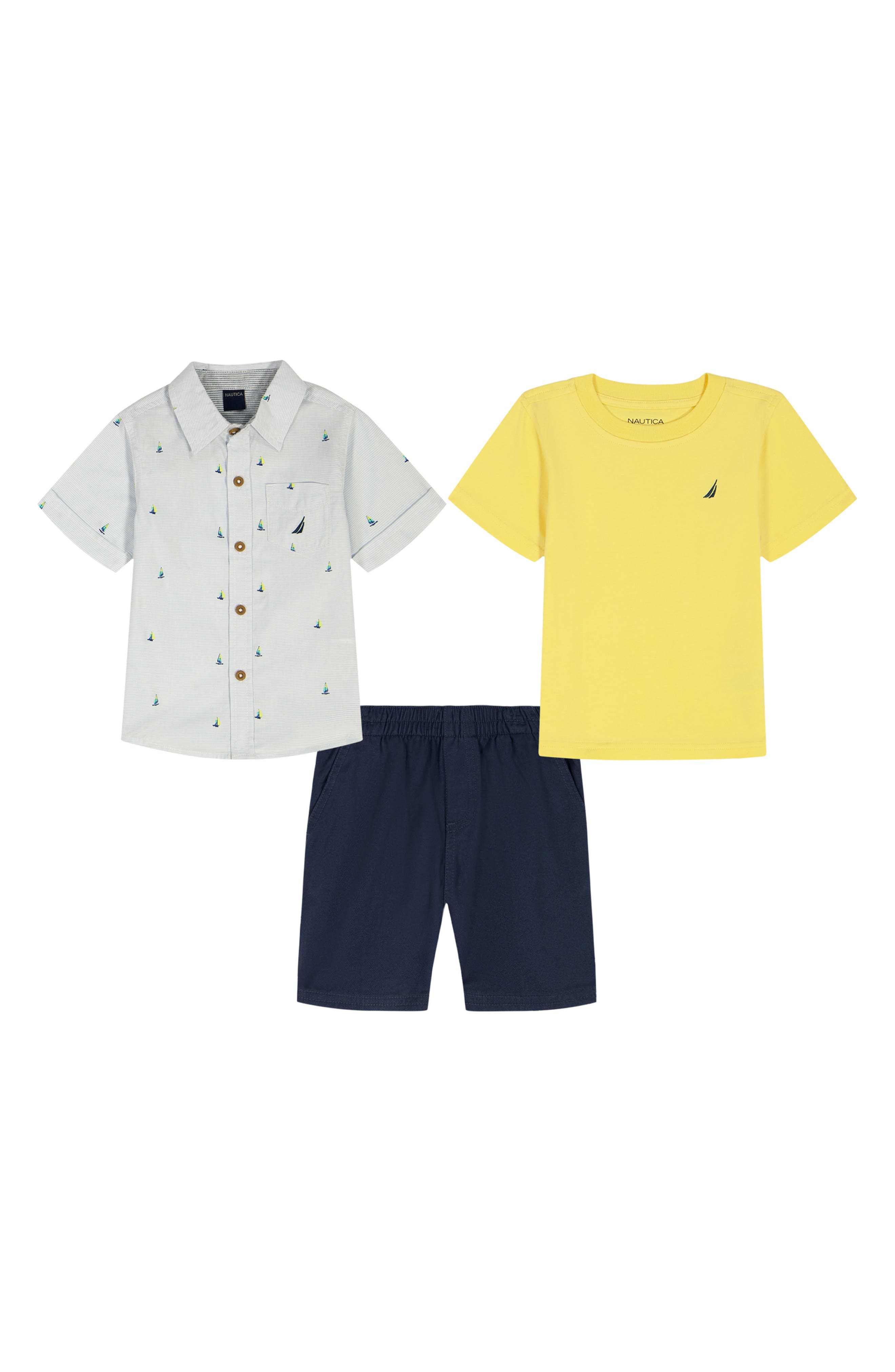 Nautica Kids' Short Sleeve Button-Up Shirt, T-Shirt & Shorts Set