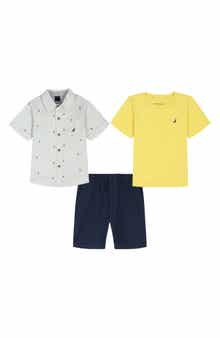 Nautica Kids' Short Sleeve Button-Up Shirt, T-Shirt & Shorts Set