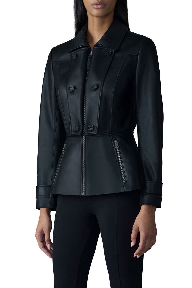 Barbara Leather Peplum Jacket, Main, color, BLACK
