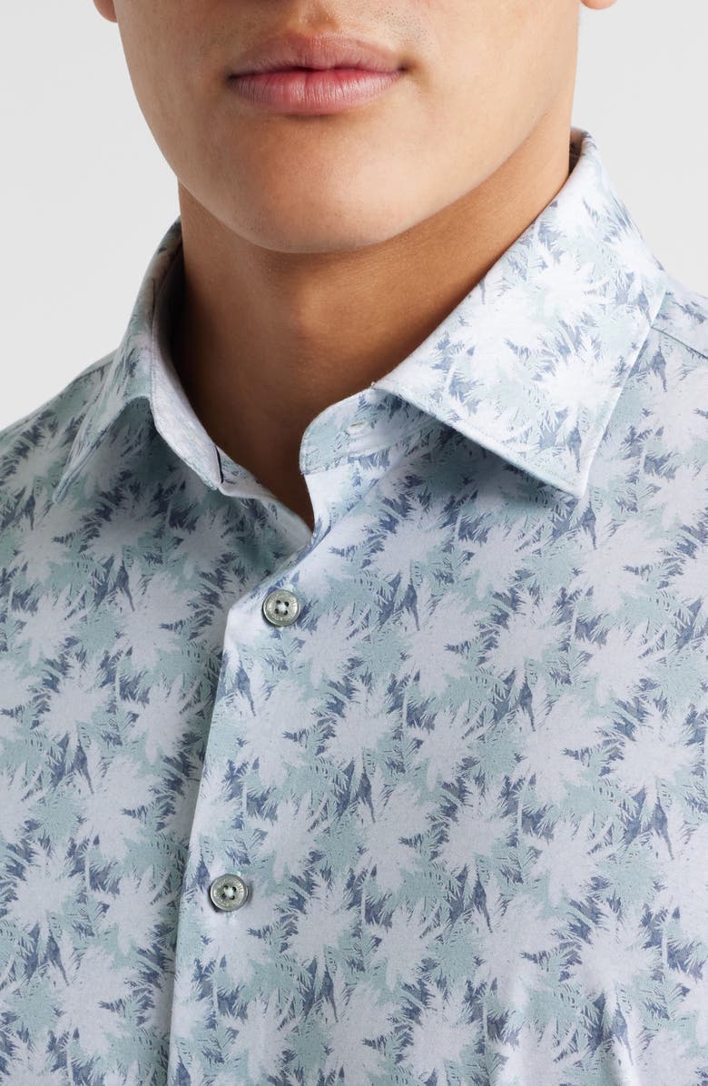 Bugatchi Myron OoohCotton<sup>®</sup> Palm Tree Print Short Sleeve Button-Up Shirt, Alternate, color, Mint