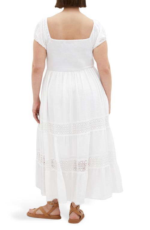 City Chic Haven Lace Inset Puff Sleeve Midi Dress In White