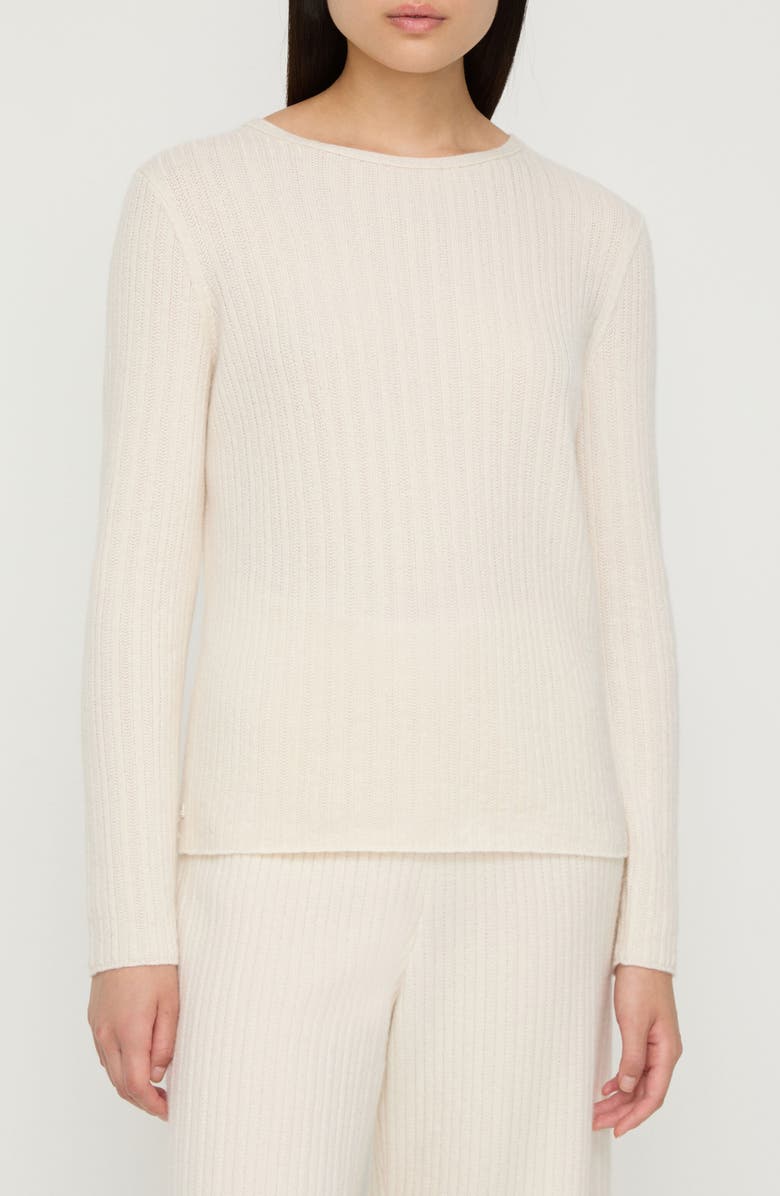 Lafayette 148 New York Mixed Stitch Cashmere Blend Crewneck Sweater, Main, color, Cloud