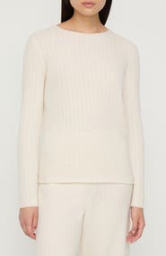 Lafayette 148 New York Mixed Stitch Cashmere Blend Crewneck Sweater