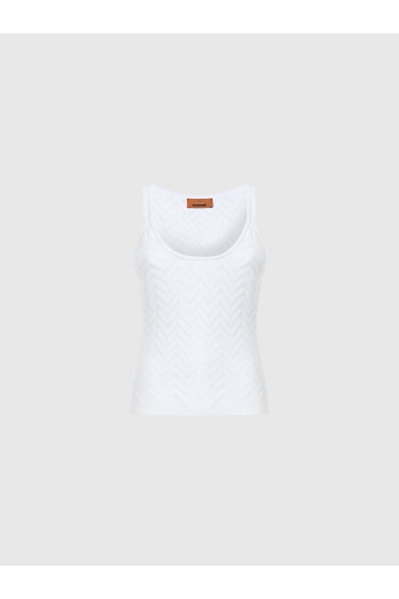 Stretch Tank Top In Cotton And Viscose Chevron, Main, color, White