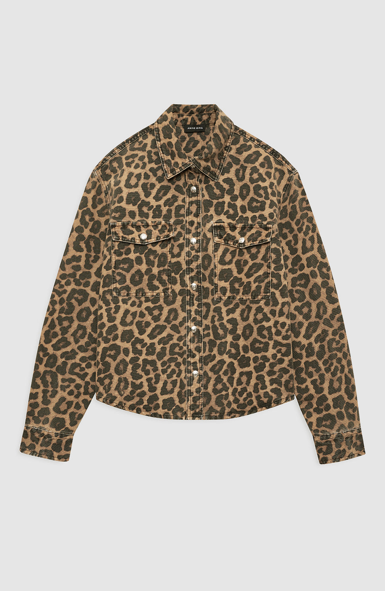 ANINE BING Paxton Shirt, Alternate, color, Black / Brown Leopard